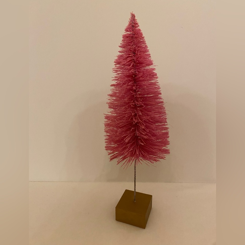 Pink Bottle Brush Tree/Gold Wood Base 12”h